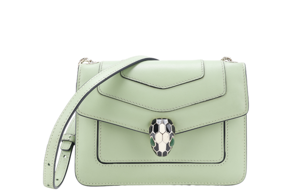 BVLGARI CALFSKIN SERPENTI FOREVER CROSSBODY BAG GREEN GOLD HARDWARE WITH MIRROR