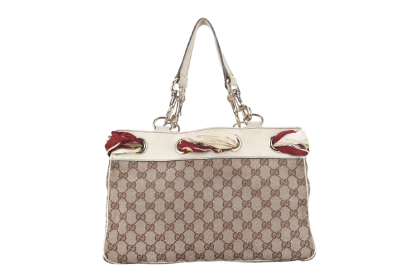 GUCCI POSITANO (162879) WHITE CANVAS TOTE BAG GOLD HARDWARE WITH DUST COVER