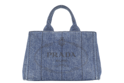 PRADA BN2439 BLUE CANAPA LOGO DENIM SATCHEL HANDBAG GOLD HARDWARE WITH CARD