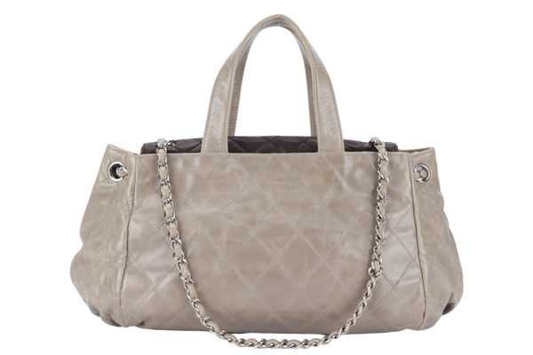 CHANEL TWO WAY TOTE BAG (12995xxxx) GREY MEDIUM EDGE CALFSKIN SILVER HARDWARE NO DUST COVER