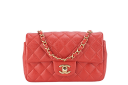 CHANEL CLASSIC FLAP MINI RECTANGULAR (2062xxxx) RED CAVIAR GOLD HARDWARE WITH DUST COVER