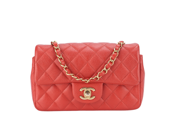 CHANEL CLASSIC FLAP MINI RECTANGULAR (2062xxxx) RED CAVIAR GOLD HARDWARE WITH DUST COVER