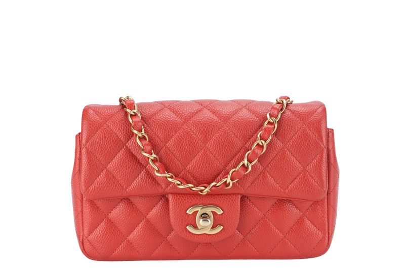 CHANEL CLASSIC FLAP MINI RECTANGULAR (2062xxxx) RED CAVIAR GOLD HARDWARE WITH DUST COVER