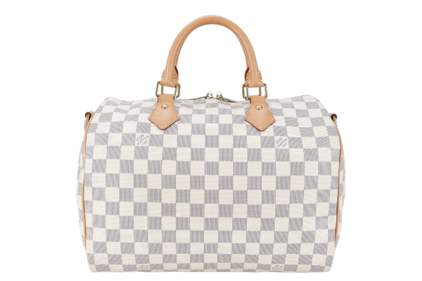 LOUIS VUITTON N40592 SPEEDY BANDOULIERE 30 DAMIER AZUR CANVAS GOLD HARDWARE WITH STRAPS, DUST COVER AND BOX