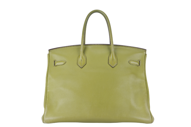 HERMES BIRKIN 35 VERT ANIS SWIFT LEATHER PALLADIUM HARDWARE STAMP K (YEAR 2007) WITH 2 KEYS NO LOCK WITH DUST COVER AND CLOCHETTE