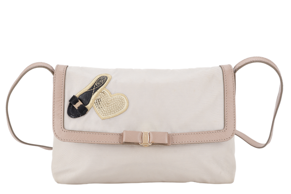 SALVATORE FERRAGAMO PINK CANVAS LEATHER CROSSBODY BAG GOLD HARDWARE NO DUST COVER