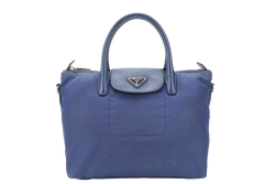 PRADA TESSUTO MEDIUM TOTE (BN2106) NAVY BLUE NYLON GOLD HARDWARE WITH CARD AND STRAPS