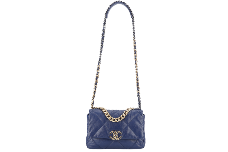 CHANEL C19 (2943xxxx) SMALL ELECTRIC BLUE CLAFSKIN MIX HARDWARE WITH DUST COVER, CARD AND BOX