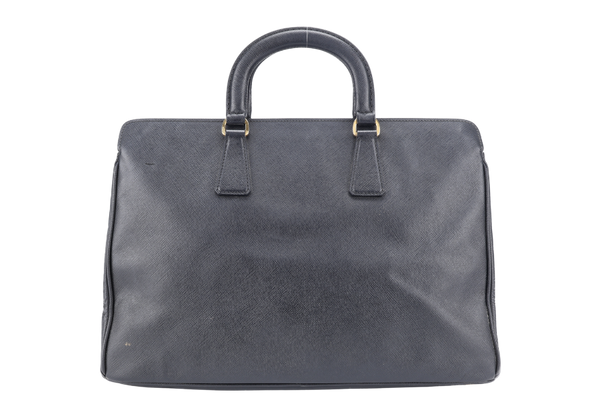 PRADA GALLERIA LARGE BLACK SAFFIANO LEATHER GOLD HARDWARE WITH STRAPS,  DUST COVER, KEYS AND LOCK