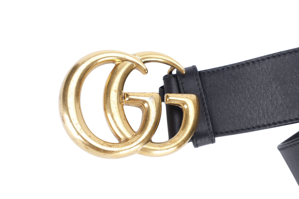 GUCCI GG MARMONT BLACK LEATHER BELT GOLD HARDWARE WITH DUST COVER