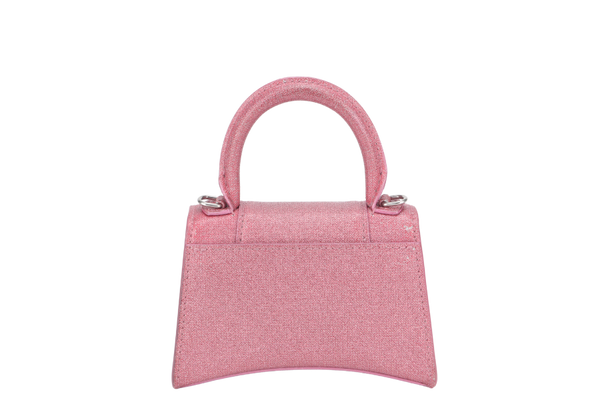 BALENCIAGA HOURGLASS MINI PINK GLITTER SILVER HARDWARE WITH DUST COVER