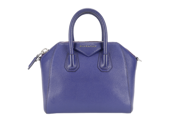 GIVENCHY ANTIGONA SMALL BLUE LEATHER SILVER HARDWARE WITH STRAPS AND DUST COVER
