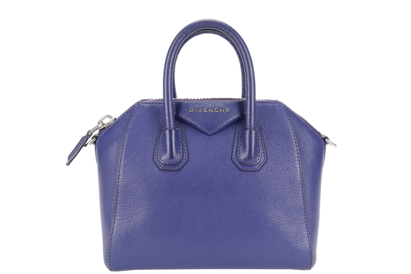 GIVENCHY ANTIGONA SMALL BLUE LEATHER SILVER HARDWARE WITH STRAPS AND DUST COVER