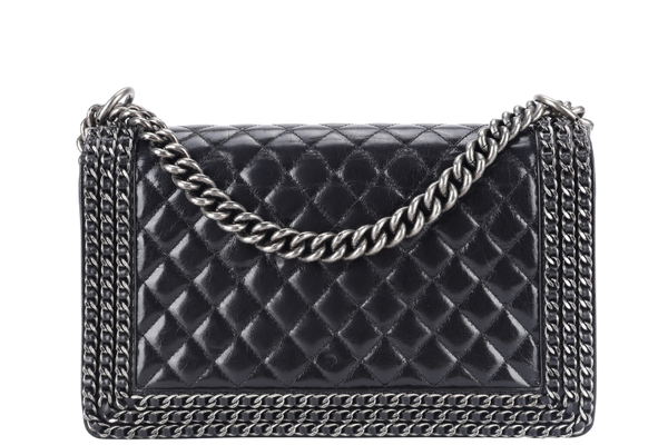 CHANEL LEBOY OLD MEDIUM BLACK LAMBSKIN RUTHENIUM HARDWARE (2057xxxx) WITH CARD AND DUST COVER