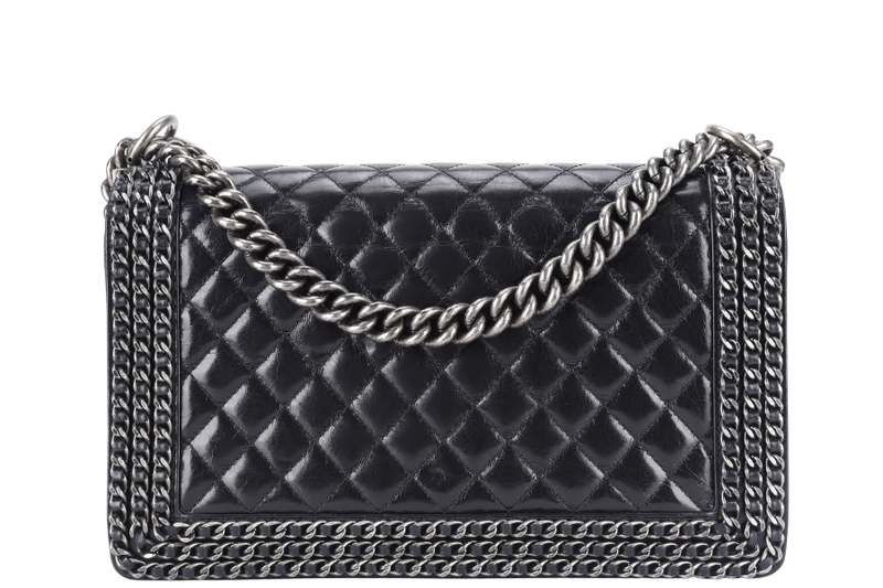 CHANEL LEBOY OLD MEDIUM BLACK LAMBSKIN RUTHENIUM HARDWARE (2057xxxx) WITH CARD AND DUST COVER