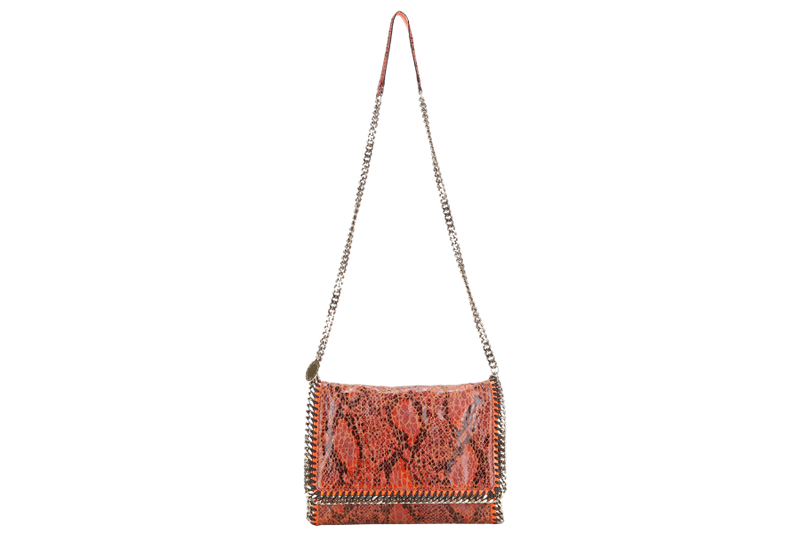 STELLA MCCARTNEY FALABELLA FOLD OVER BAG ORANGE RED PHYTON EMBOSSED GOLD HARDWARE NO DUST COVER