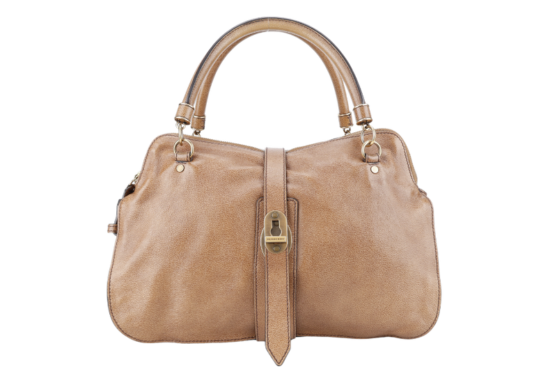 BURBERRY TOTE BAG BRONZER LEATHER GOLD HARDWARE WITH DUST COVER