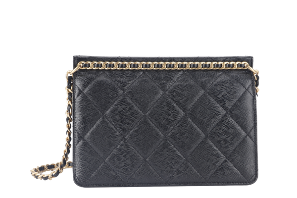 CHANEL 23A CHAIN SHOULDER BAG MICROCHIP (GCNHxxxx) BLACK CAVIAR LEATHER GOLD HARDWARE WITH DUST COVER AND BOX