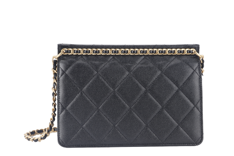 CHANEL 23A CHAIN SHOULDER BAG MICROCHIP (GCNHxxxx) BLACK CAVIAR LEATHER GOLD HARDWARE WITH DUST COVER AND BOX