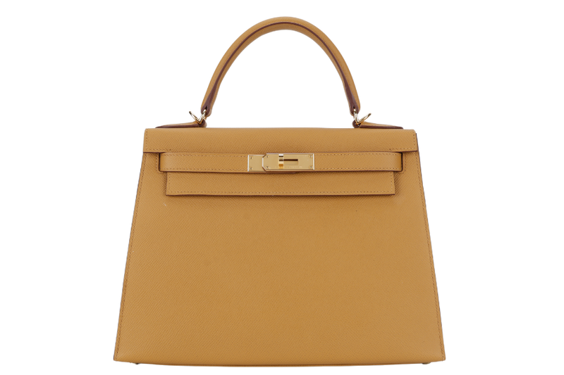 HERMES KELLY 28 SELLIER SESAME EPSOM GOLD HARDWARE STAMP Y (2020) WITH DUST COVER, LOCK, KEYS, RAINCOAT AND STRAPS