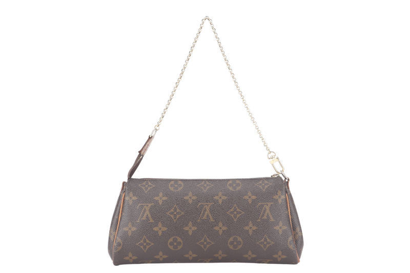 LOUIS VUITTON M95567 EVA CLUTCH MONOGRAM CANVAS GOLD HARDWARE WITH LEATHER, CHAIN STRAPS AND DUST COVER