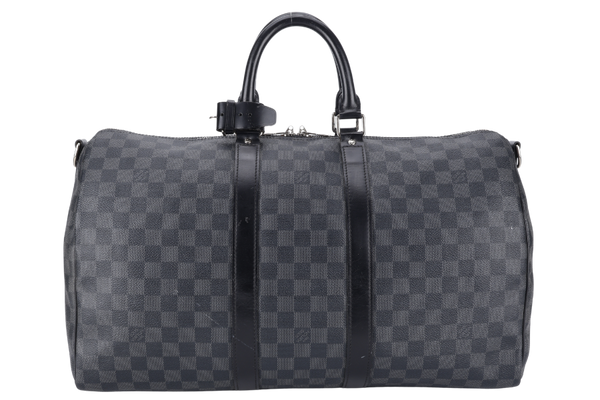 LOUIS VUITTON N41418 KEEPALL BANDOULIERE 45 DAMIER GRAPHITE CANVAS SILVER HARDWARE WITH STRAPS NO DUST COVER