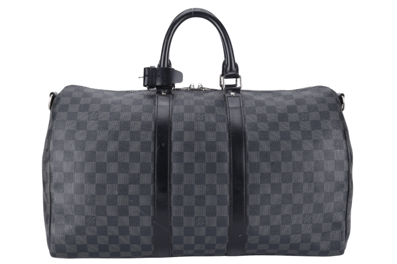 LOUIS VUITTON N41418 KEEPALL BANDOULIERE 45 DAMIER GRAPHITE CANVAS SILVER HARDWARE WITH STRAPS NO DUST COVER