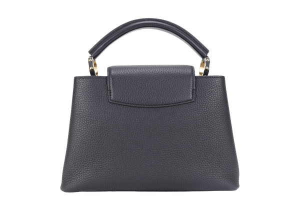 LOUIS VUITTON CAPUCINES BB BLACK CALFSKIN LEATHER GOLD HARDWARE WITH LEATHER STRAPS AND DUST COVER