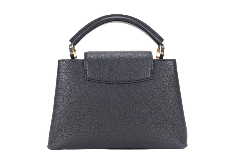 LOUIS VUITTON CAPUCINES BB BLACK CALFSKIN LEATHER GOLD HARDWARE WITH LEATHER STRAPS AND DUST COVER