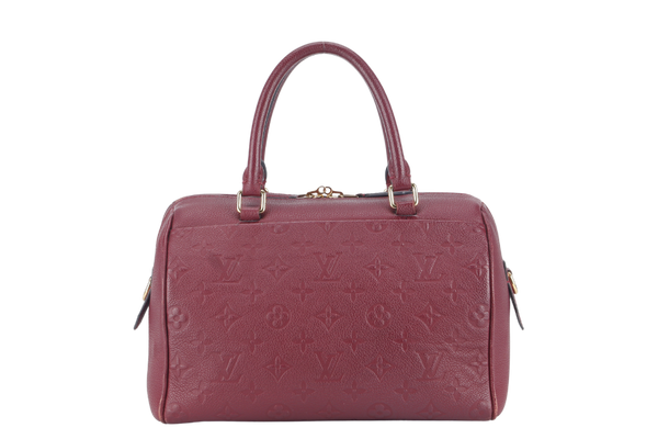 LOUIS VUITTON SPEEDY BANDOULIERE 25 (M44145) BURGUNDY MONOGRAM EMPREINTE GOLD HARDWARE WITH STRAPS, LOCK AND KEYS