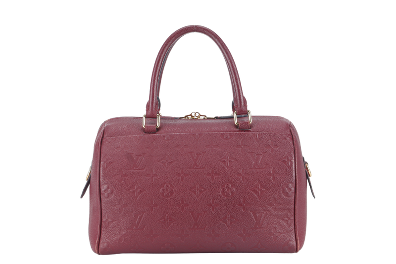 LOUIS VUITTON SPEEDY BANDOULIERE 25 (M44145) BURGUNDY MONOGRAM EMPREINTE GOLD HARDWARE WITH STRAPS, LOCK AND KEYS