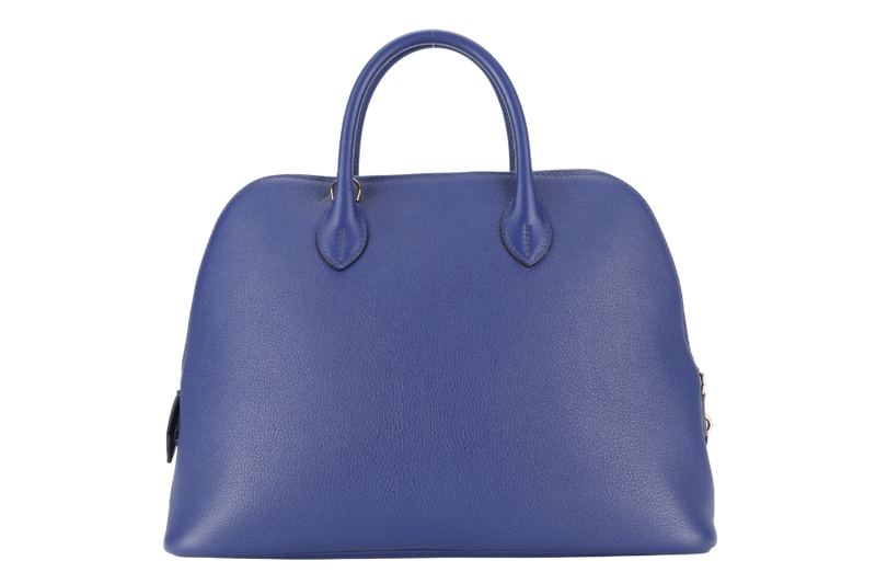 HERMES BOLIDE 1923 STAMP C (2018) BLUE ELECTRIC NOVILLO LEATHER GOLD HARDWARE WITH KEYS, LOCK, STRAPS, DUST COVER AND RAIN COAT