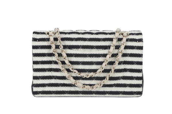 CHANEL COCO SAILOR STRIPE (1919xxxx) BLACK & WHITE JERSEY GOLD HARDWARE WITH CARD