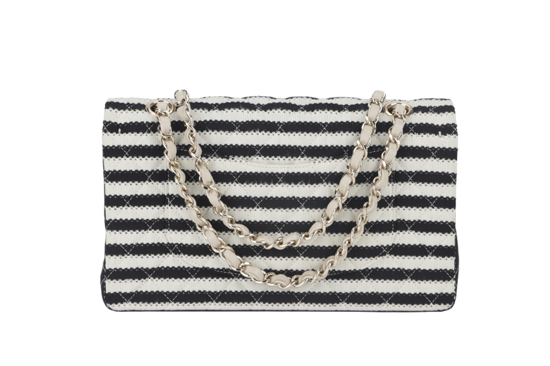 CHANEL COCO SAILOR STRIPE (1919xxxx) BLACK & WHITE JERSEY GOLD HARDWARE WITH CARD