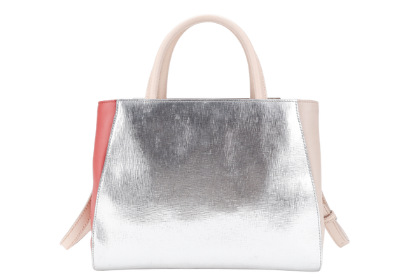 FENDI 8BH253-V0D 2 JOURS (148-2566) PINK & SILVER SAFFIANO LEATHER SILVER HARDWARE WITH DUST COVER