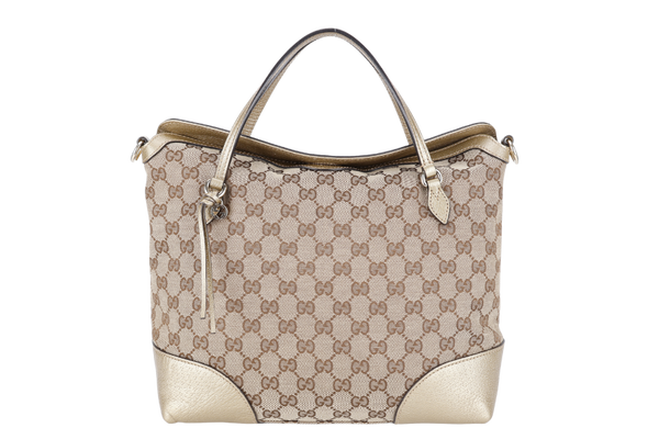 GUCCI BREE TOTE BROWN CANVAS SILVER HARDWARE NO DUST COVER