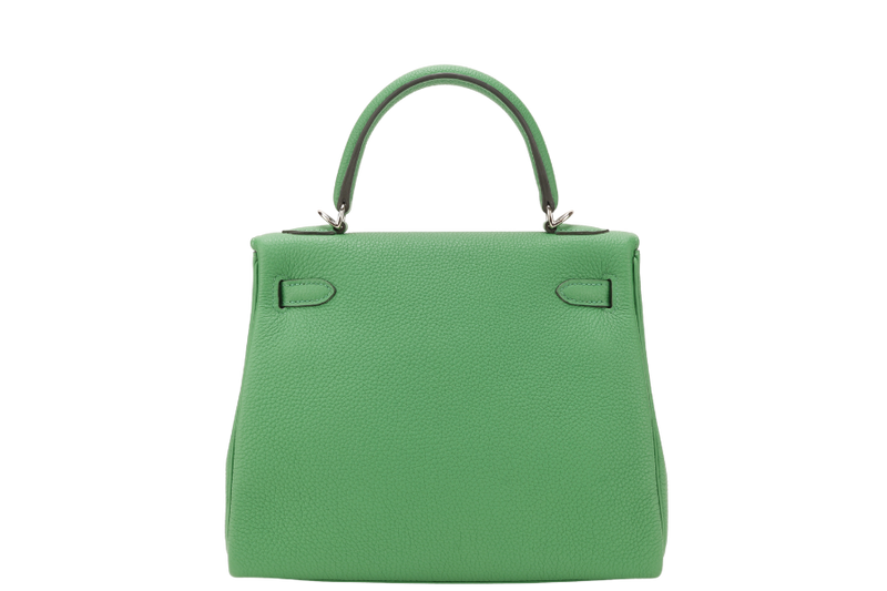 HERMES KELLY 25 STAMP Y (YEAR 2020) BAMBOO TOGO LEATHER SILVER HARDWARE WITH STRAPS, KEYS, LOCK AND DUST COVER