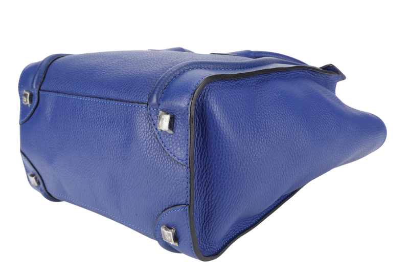 CELINE LUGGAGE TOTE BAG MICRO BLUE CALF LEATHER SILVER HARDWARE NO DUST COVER