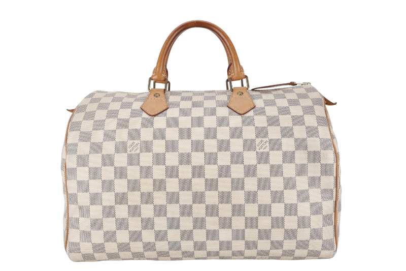 LOUIS VUITTON SPEEDY 35 DAMIER AZUR CANVAS GOLD HARDWARE WITH DUST COVER