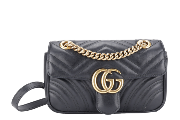 GUCCI MARMONT SMALL BLACK LEATHER GOLD HARDWARE WITH DUST COVER