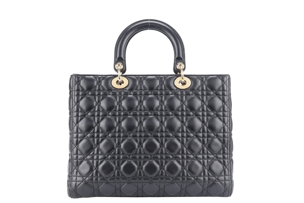 CHRISTIAN DIOR LADY DIOR LARGE BLACK LAMBSKIN (18-MA-0114) GOLD HARDWARE WITH STRAPS, NO DUST COVER