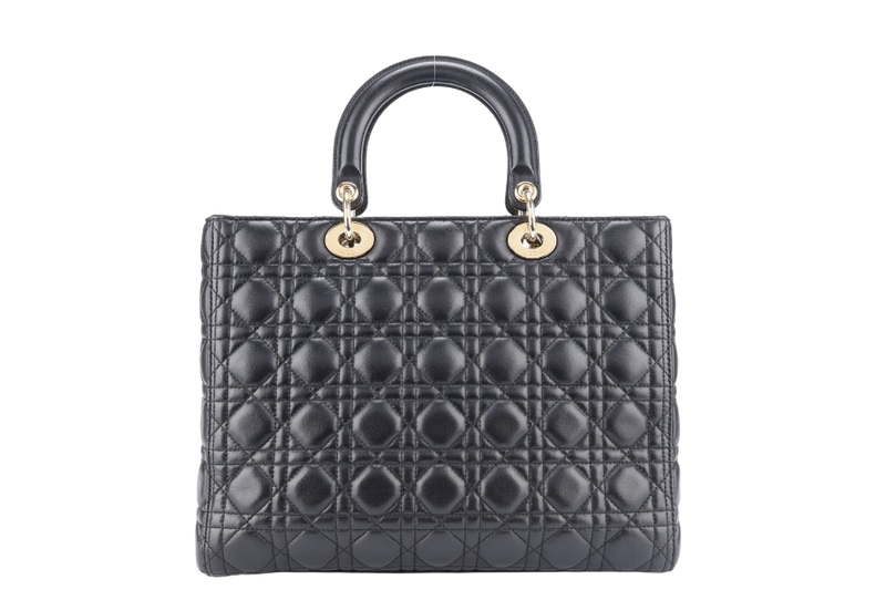 CHRISTIAN DIOR LADY DIOR LARGE BLACK LAMBSKIN (18-MA-0114) GOLD HARDWARE WITH STRAPS, NO DUST COVER
