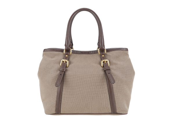 PRADA LOGO JACQUARD MEDIUM CANVAS CORDA BRUCIA GOLD HARDWARE WITH LONG STRAPS, CARD AND DUST COVER