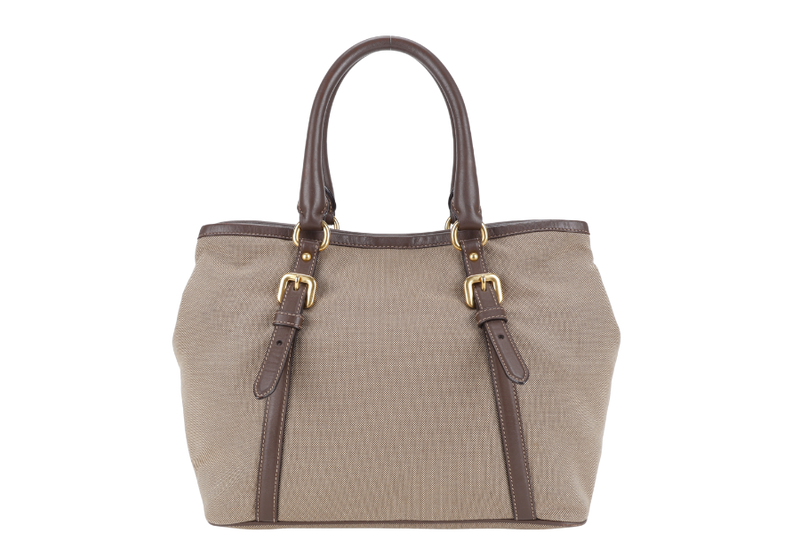 PRADA LOGO JACQUARD MEDIUM CANVAS CORDA BRUCIA GOLD HARDWARE WITH LONG STRAPS, CARD AND DUST COVER