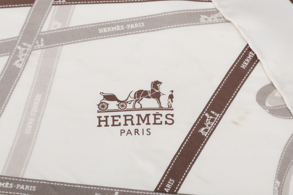 HERMES WHITE SEPIA BROWN BOLDUC SILK TWILLY