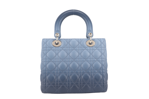 CHRISTIAN DIOR LADY DIOR MEDIUM BLUE GRADIENT SILVER HARDWARE WITH CARD, STRAPS AND DUST COVER