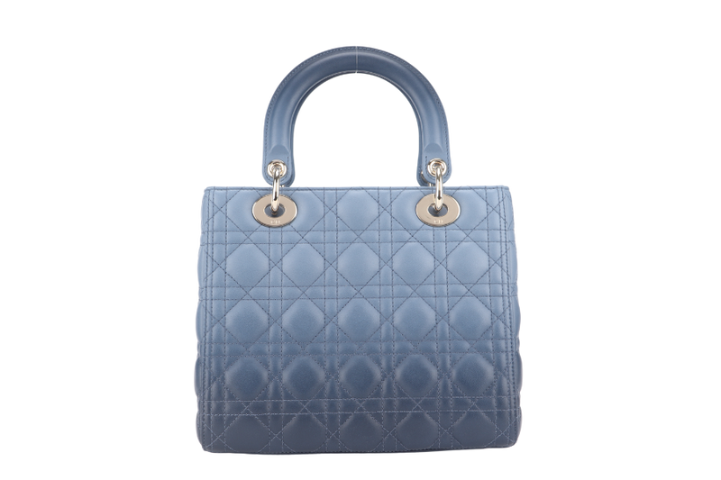CHRISTIAN DIOR LADY DIOR MEDIUM BLUE GRADIENT SILVER HARDWARE WITH CARD, STRAPS AND DUST COVER
