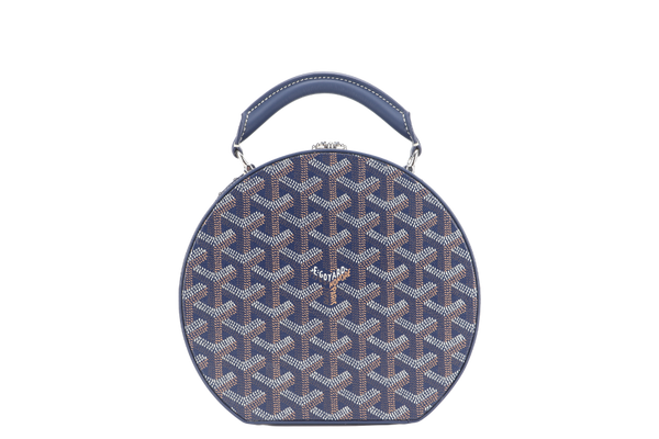GOYARD ALTO HATBOX NAVY BLUE GOYARDINE x CALF LEATHER WITH STRAPS, DUST COVER AND BOX