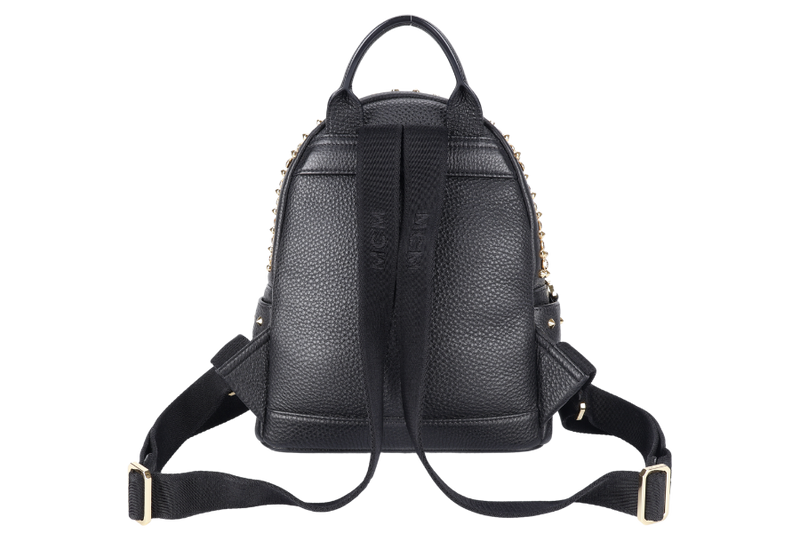 mcm black small backpack gold studded swarovski backpack with