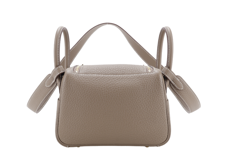 HERMES MINI LINDY ETOUPE COLOR STAMP K (YEAR 2025) CLEMENCE LEATHER WITH DUST COVER